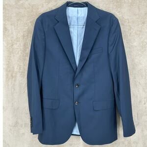 Oliver Wicks Suit Jacket Mens 40L Navy 100% Wool Sport Coat Business Preppy